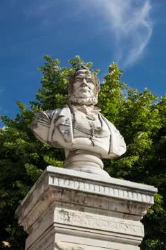 Public Statue of Camillo Benso, Count of Cavour in the main square, Levanto,  Stock Photos