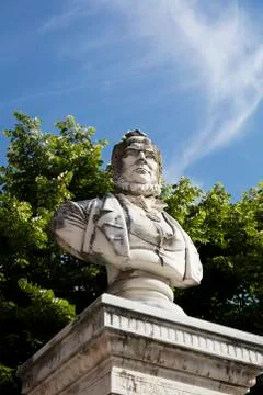 Public Statue of Camillo Benso, Count of Cavour in the main square, Levanto,  Stock Photos