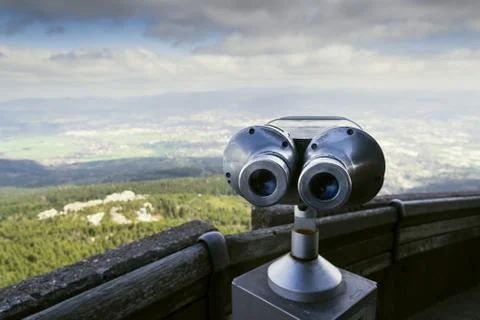 Public telescope view from Jested mountain near Liberec Czech republic 写真素材