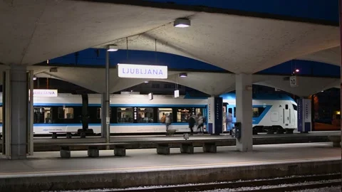 Public train arrival at railroad main train station in Ljubljana city, Slovenia Stock Footage 171104020