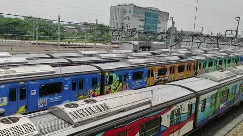 A public train pooling station Stock Footage 260677077