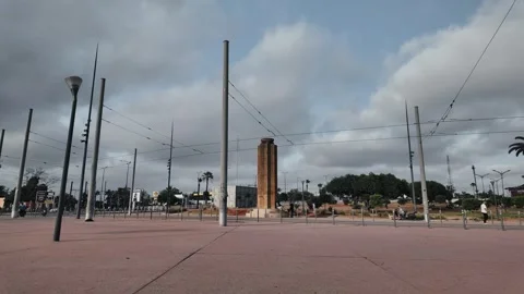 Public Tramway Plaza under Cloudy Sky Ain Sebaâ, Casablanca June 13,2025 스톡 동영상 311801250