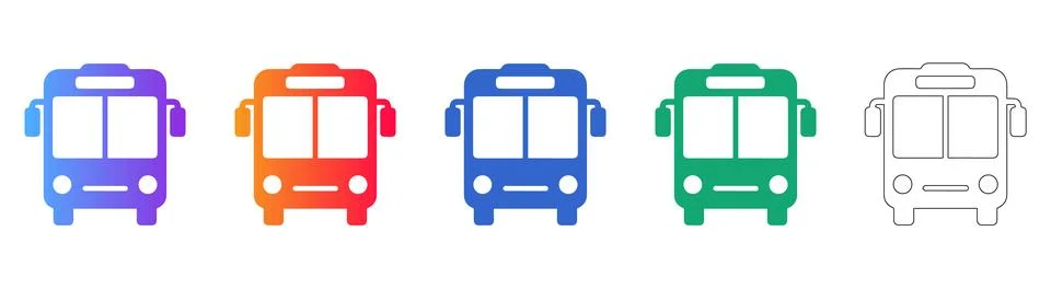 Public Transit Bus Icons in Gradient, Solid Colors, and Outline Styles Stock Illustration