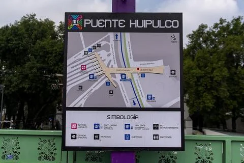Public Transit Map: Information Board at Puente Huipulco Near Estadio Azteca Stock Photos