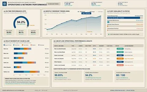 Public Transit Operations and Network Performance Data Dashboard Illustration Stockillustratie