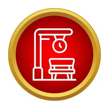 Public transport stop icon with bench and clock Stock Illustration