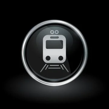 Public transport train icon inside round silver and black emblem Stock Illustration