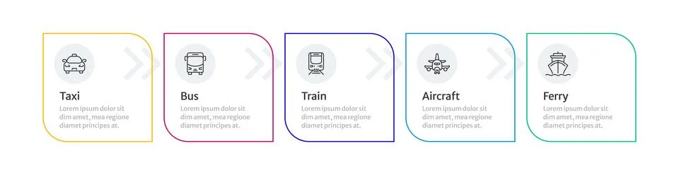 Public transport types square horizontal infographic 5 steps Stock Illustration