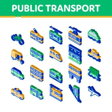 Public Transport Vector Isometric Set Stock Illustration