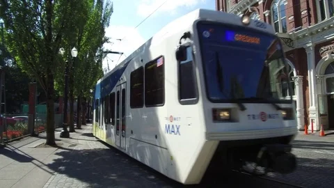 Public transportation light rail train in Portland, Oregon Stock Footage 84288047