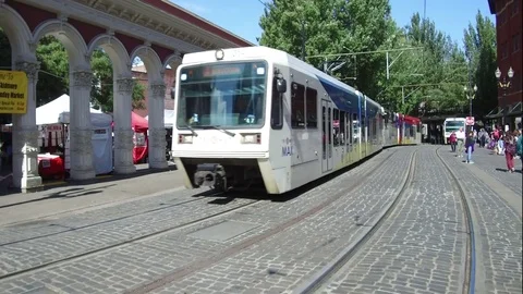 Public transportation light rail train in Portland, Oregon Stock Footage 84288131