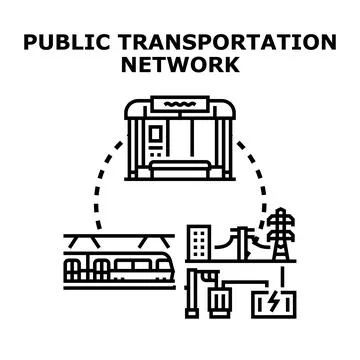 Public transportation network connecting different urban services Stock Illustration
