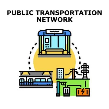 Public transportation network connecting different urban services Stock Illustration