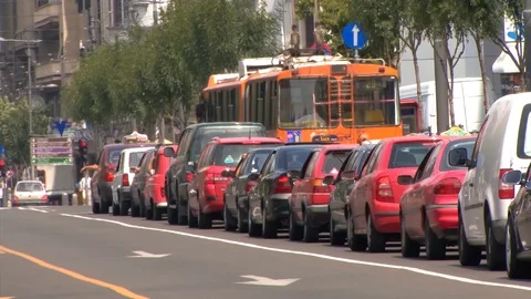 Public Transportation in Traffic Stock Footage 85833443