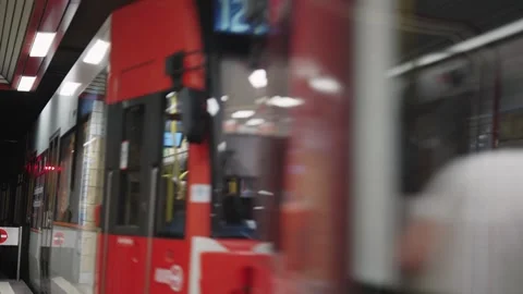 Public transportation U-bahn metro underground train arrive at station in Col Stock-Footage 308658207