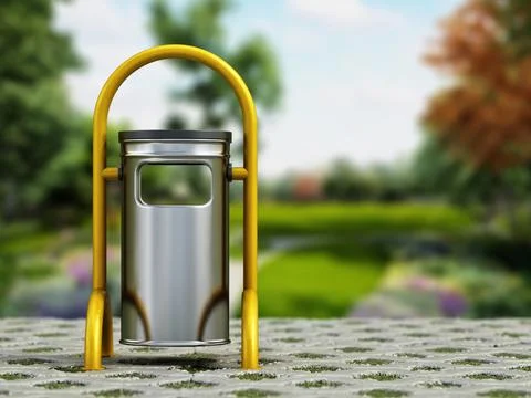 Public trash bin in the park. 3D illustration Ilustración de archivo