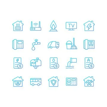 Public utilities pixel perfect gradient linear vector icons set Stock Illustration