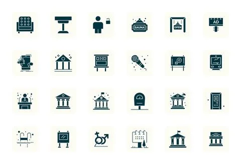 Public Vector Icon Toolkit featuring 24 Editable Retina Ready Filled elements Stock Illustration