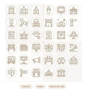 Public Vector Icon Toolkit featuring 35 Pixel Aligned High Resolution Regul.. Stock Illustration