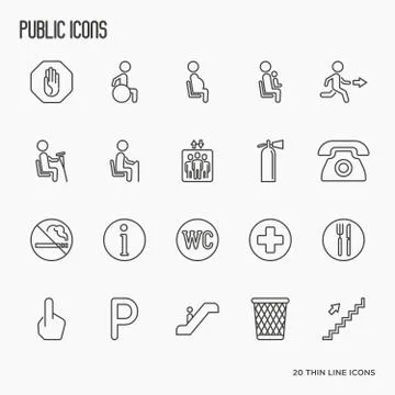 Public, warning and priority seats signs. Thin line vector illustration. Illustrazione stock
