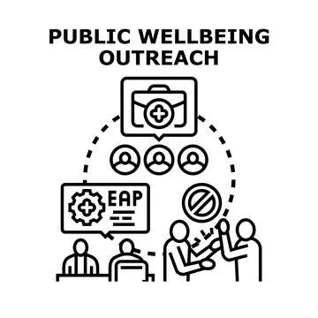 Public wellbeing outreach program promoting health support Stock Illustration