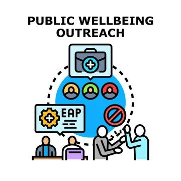 Public wellbeing outreach program promoting health support Ilustração Stock