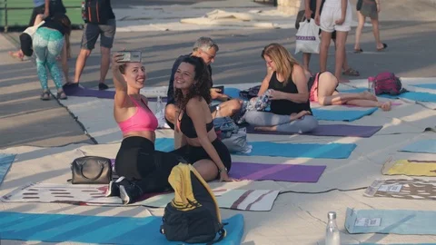 Public Yoga lesson Stock Footage 112257624