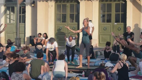 Public Yoga lesson Stock Footage 112261591