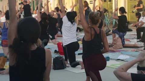 Public Yoga lesson Stock Footage 112264219