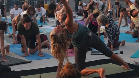 Public Yoga lesson Stock Footage 116739719