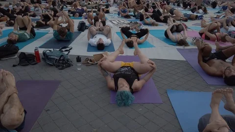 Public Yoga lesson Stock Footage 116744244