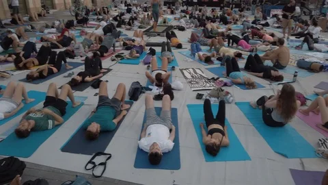 Public Yoga lesson Stock Footage 116744294