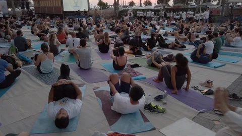 Public Yoga lesson Stock Footage 116744765