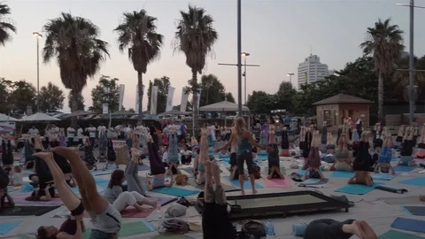 Public Yoga lesson Stock Footage 116745276