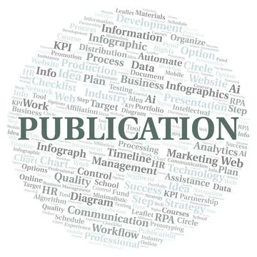 Publication typography word cloud create with the text only. Illustrazione stock