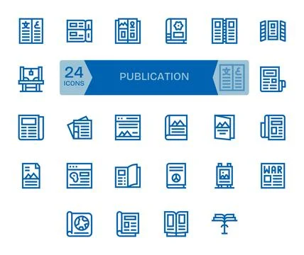 Publication Vector Graphics featuring 24 Bold Line Pixel Aligned 128x128 De.. Stock Illustration