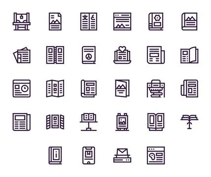Publication Vector Icon Library with 28 Bold Line High Resolution Editable .. Stock Illustration