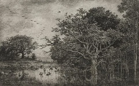 Published in "la Gazette des Beaux-Arts" on 1 March 1874: The Marsh with St.. Stock Illustration