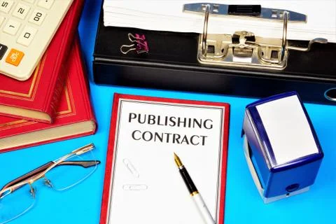 Publishing contract-text inscription on the document form. Stock Photos