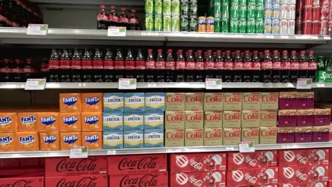 Publix grocery store interior Coca Cola drink products section cola soda pop Stock Footage 258797821