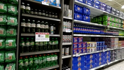 Publix grocery store interior Pepsi drink products section cola soda pop Stock Footage 258798120