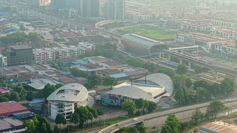 Puchong Elevated Rail Transit Infrastructure Aerial Drone - Selangor 動画素材 332203309