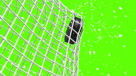 The puck flies to gate on green background Stock Footage 45309346