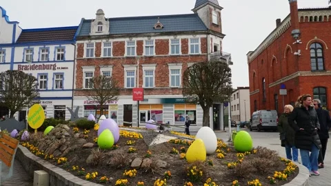 Puck Main Market Square Easter Decorations Poland Stock Footage Stock Footage 343900563