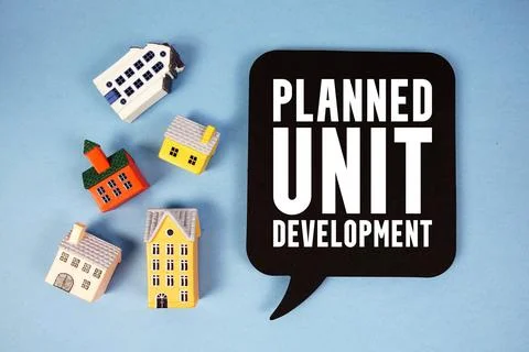 PUD Planned Unit Development text with house models on blue background Photos