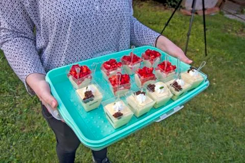 Pudding and fruit Stock Photos