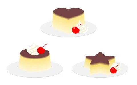 Pudding with Cherry and Whipped Cream on Separable Plate Ilustração Stock