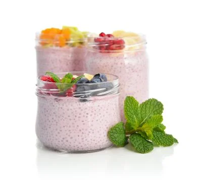 Pudding with chia seeds Stock Photos