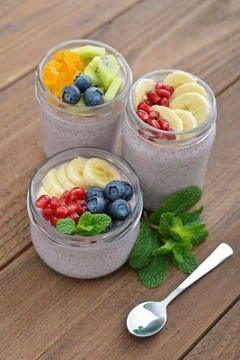 Pudding with chia seeds Stock Photos