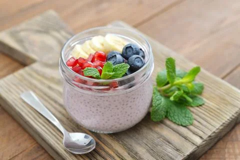 Pudding with chia seeds Stock Photos
